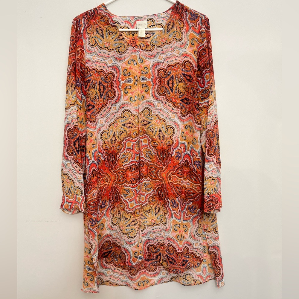Chico's Multicolor Paisley V-Neck Long Tunic Top - Size M (Chico's 1)